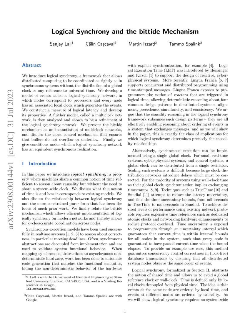 Logical Synchrony and the bittide Mechanism DeepAI