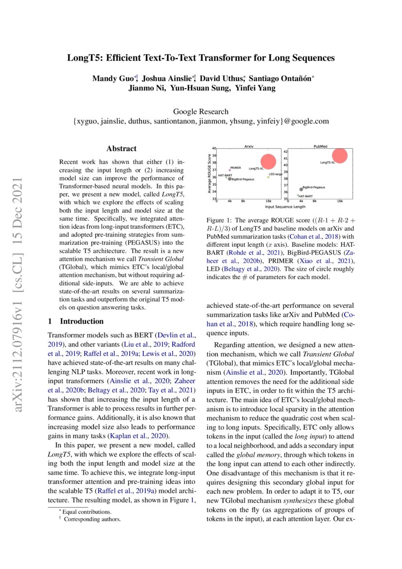 LongT5 Efficient TextToText Transformer for Long Sequences DeepAI