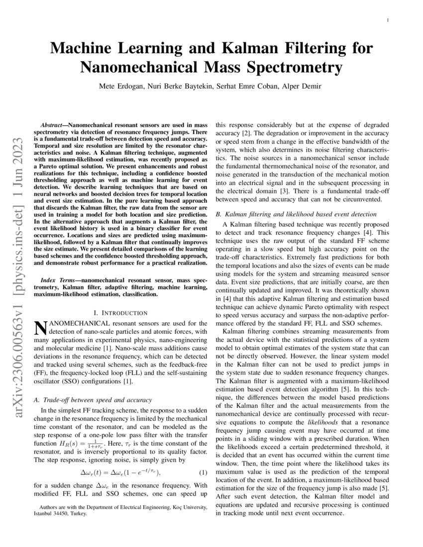 Machine Learning and Kalman Filtering for Nanomechanical Mass