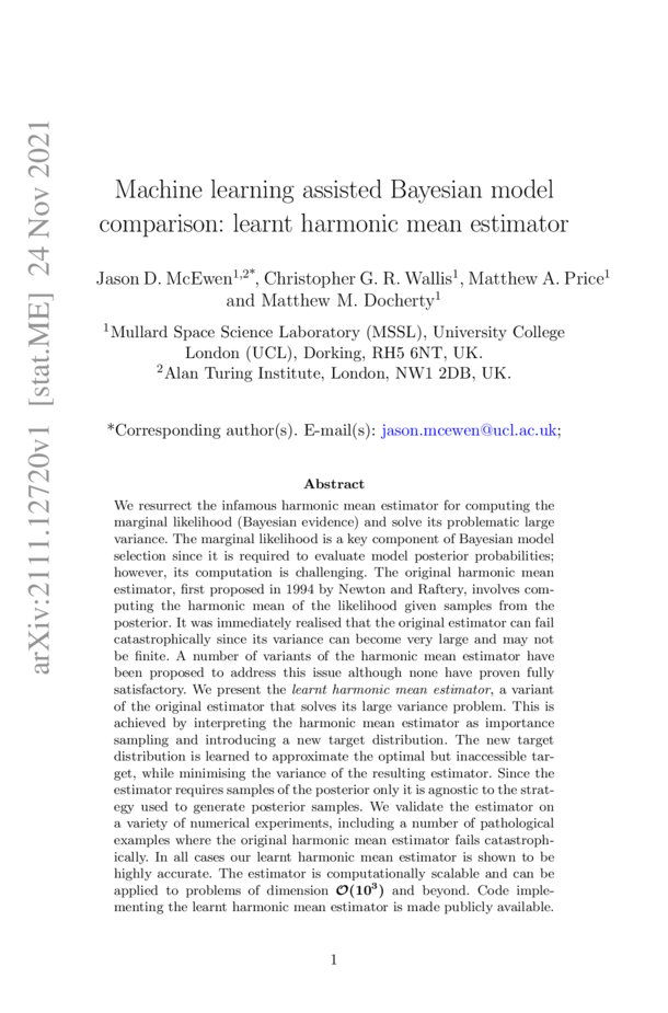 Machine learning assisted Bayesian model comparison learnt harmonic