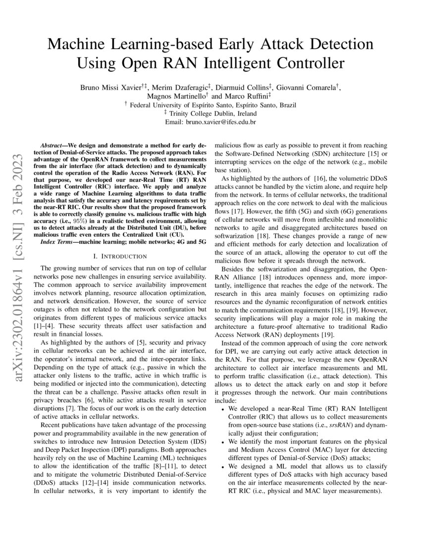 Machine Learning-based Early Attack Detection Using Open RAN ...