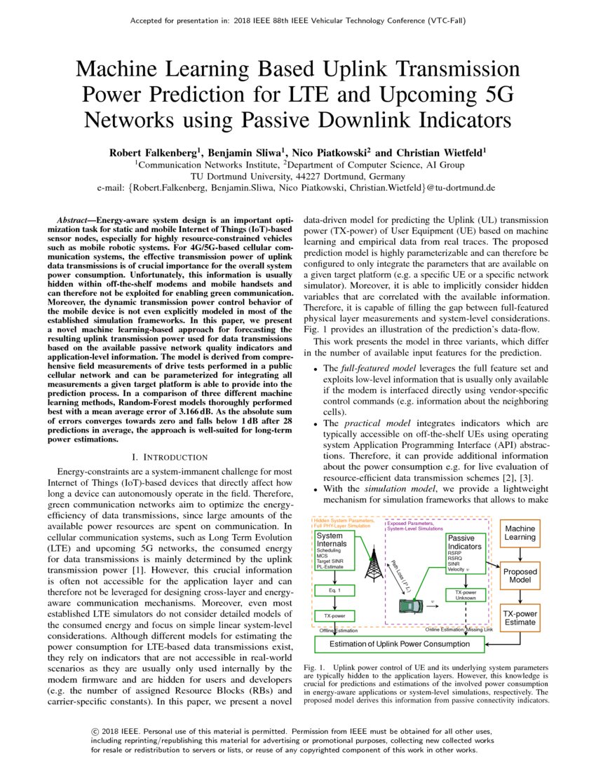 Machine Learning Based Uplink Transmission Power Prediction for LTE and 5G Networks