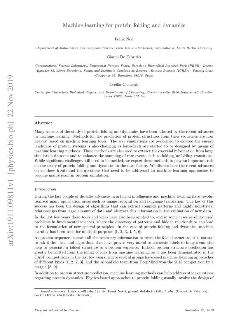 Machine learning for protein folding and dynamics DeepAI