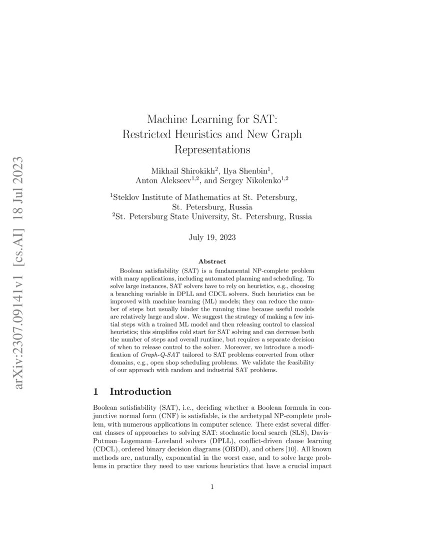 Machine Learning for SAT: Restricted Heuristics and New Graph ...