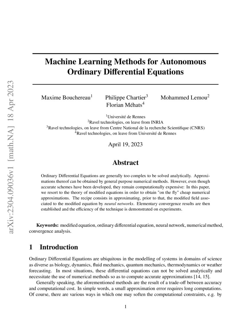 Machine Learning Methods For Autonomous Ordinary Differential Equations Deepai Machine Learning Methods For Autonomous Ordinary Differential Equations Deepai