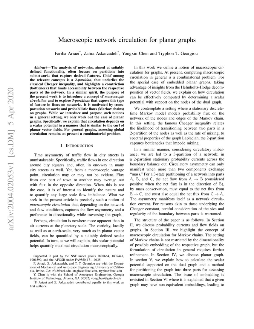 Macroscopic network circulation for planar graphs | DeepAI