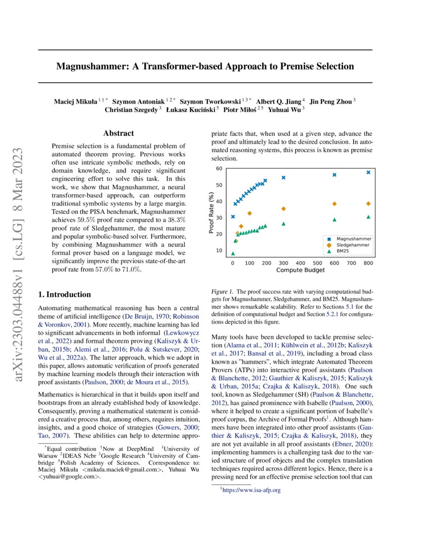 Magnushammer A Transformerbased Approach to Premise Selection DeepAI
