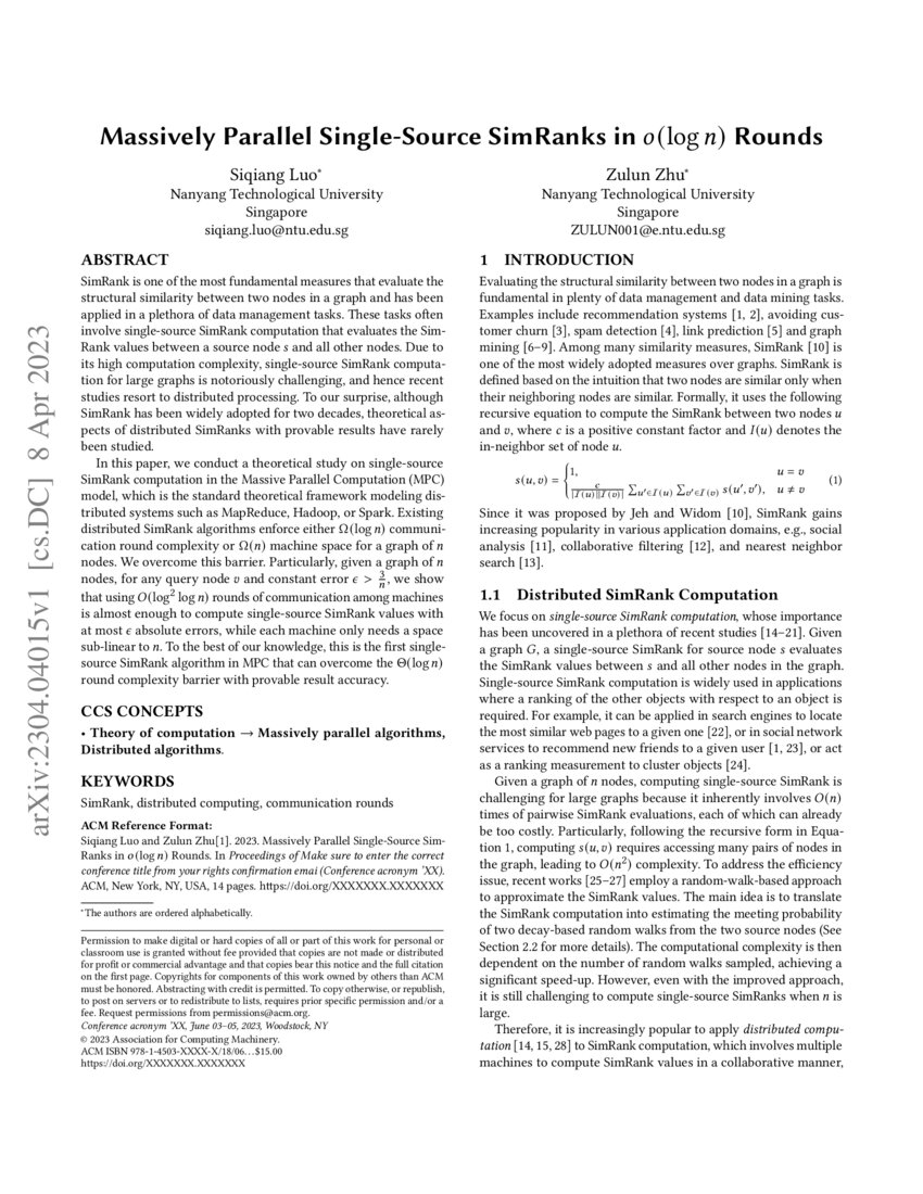 Massively Parallel Single Source SimRanks In O log N Rounds DeepAI massively-parallel-single-source-simranks-in-o-log-n-rounds-deepai