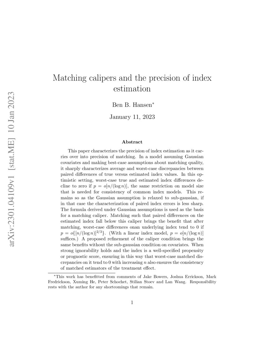 Matching calipers and the precision of index estimation DeepAI