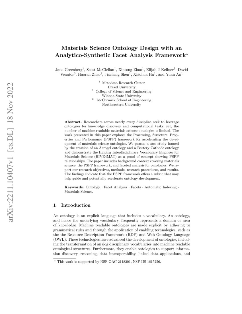 Materials Science Ontology Design with an AnalyticoSynthetic Facet