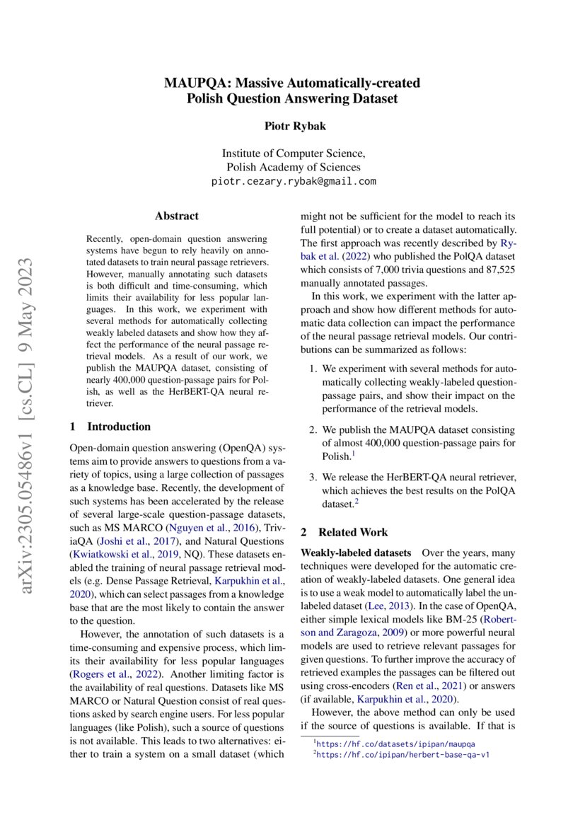 Maupqa massive automatically created polish question answering dataset