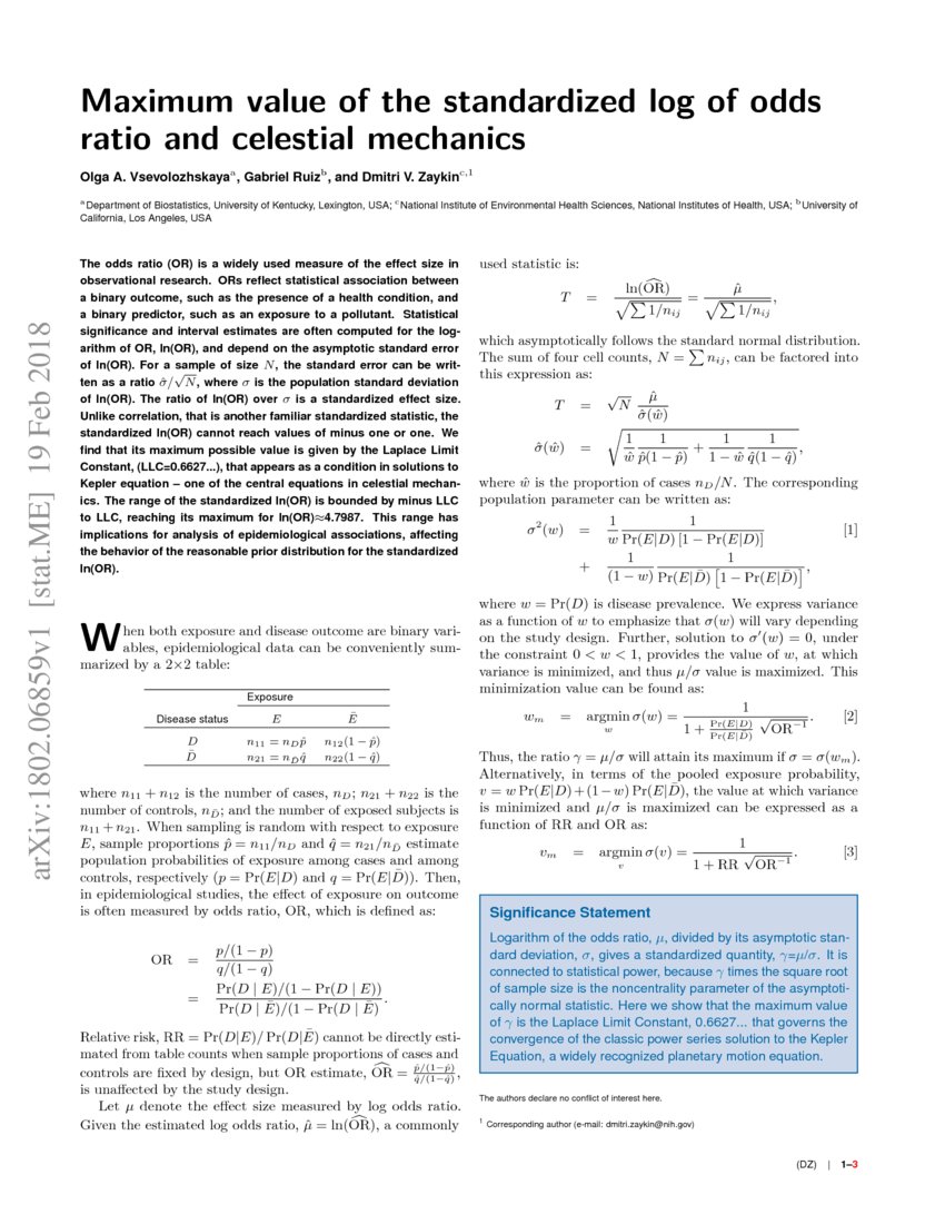 Maximum Value Of The Standardized Log Of Odds Ratio And Celestial Mechanics Deepai