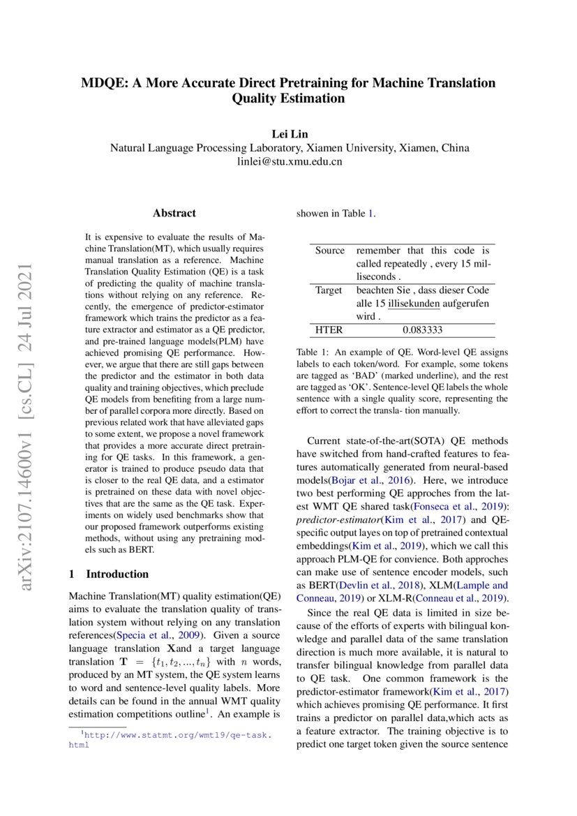 MDQE A More Accurate Direct Pretraining for Machine Translation