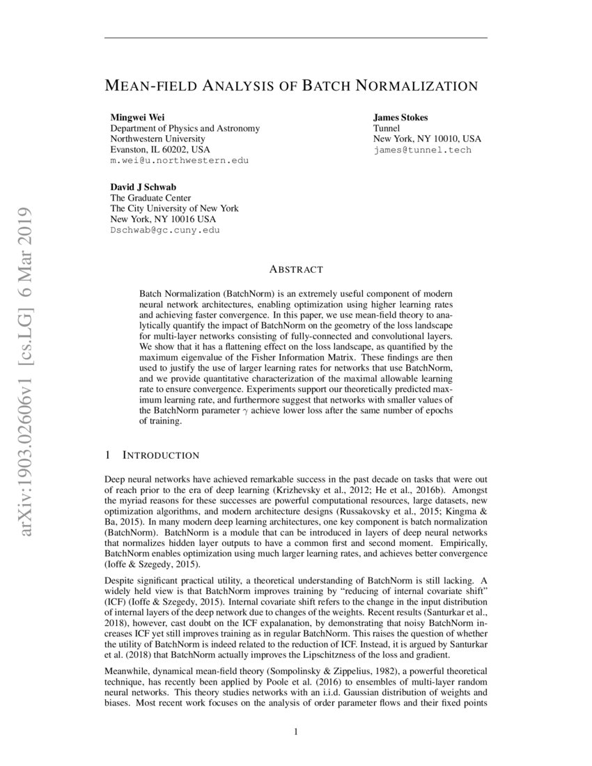 Meanfield Analysis of Batch Normalization DeepAI