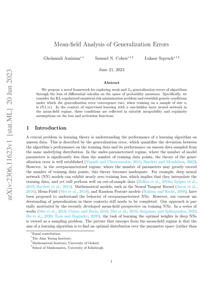 Meanfield Analysis of Generalization Errors DeepAI