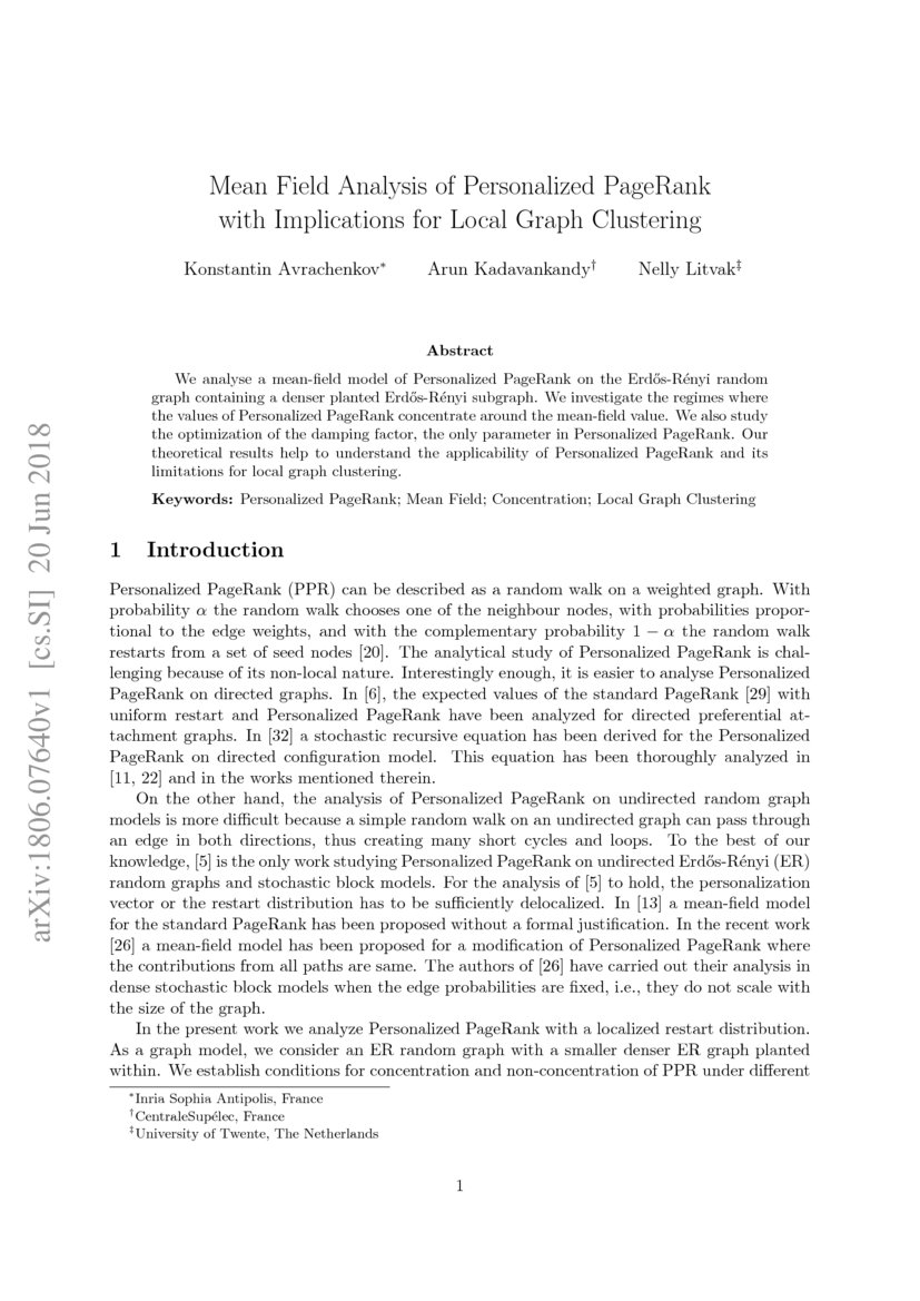 Mean Field Analysis of Personalized PageRank with Implications for