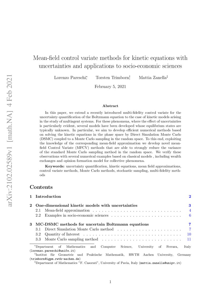 Meanfield control variate methods for equations with