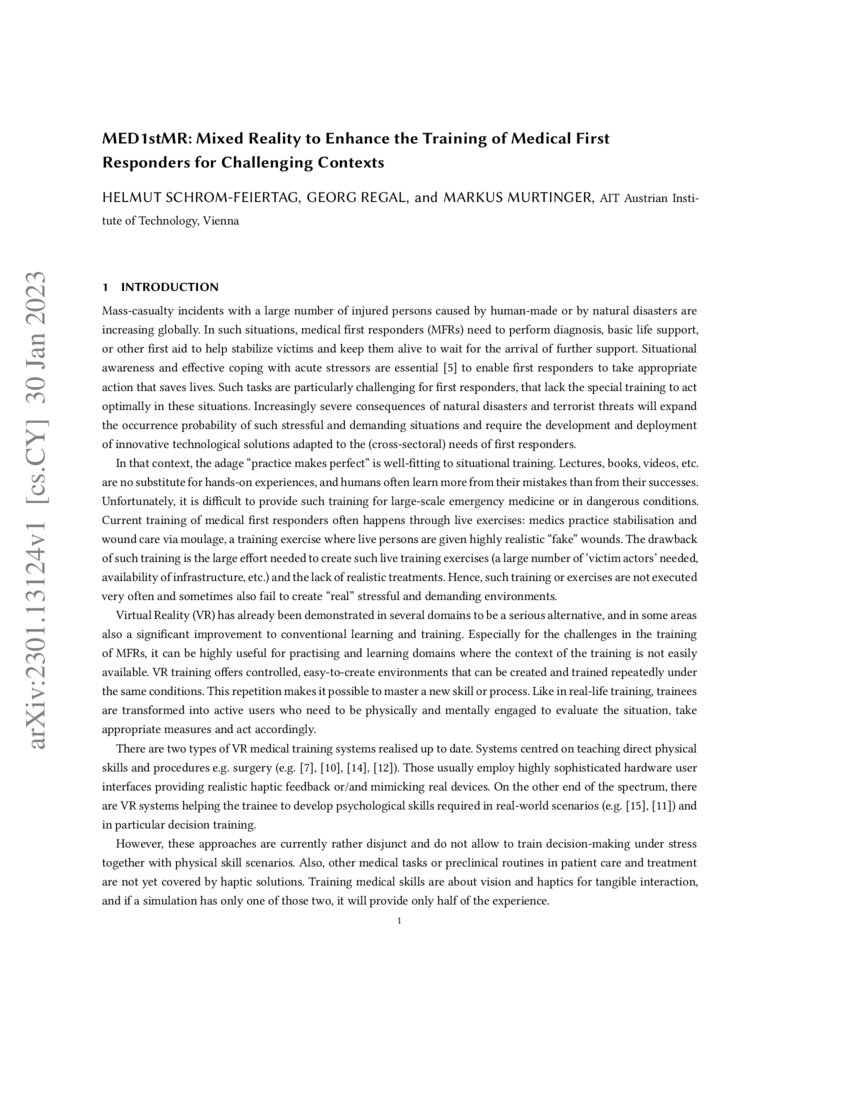 MED1stMR: Mixed Reality to Enhance Training of Medical First Responder ...