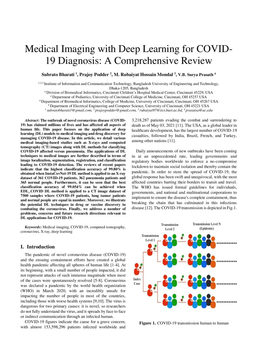 Medical Imaging with Deep Learning for COVID 19 Diagnosis A