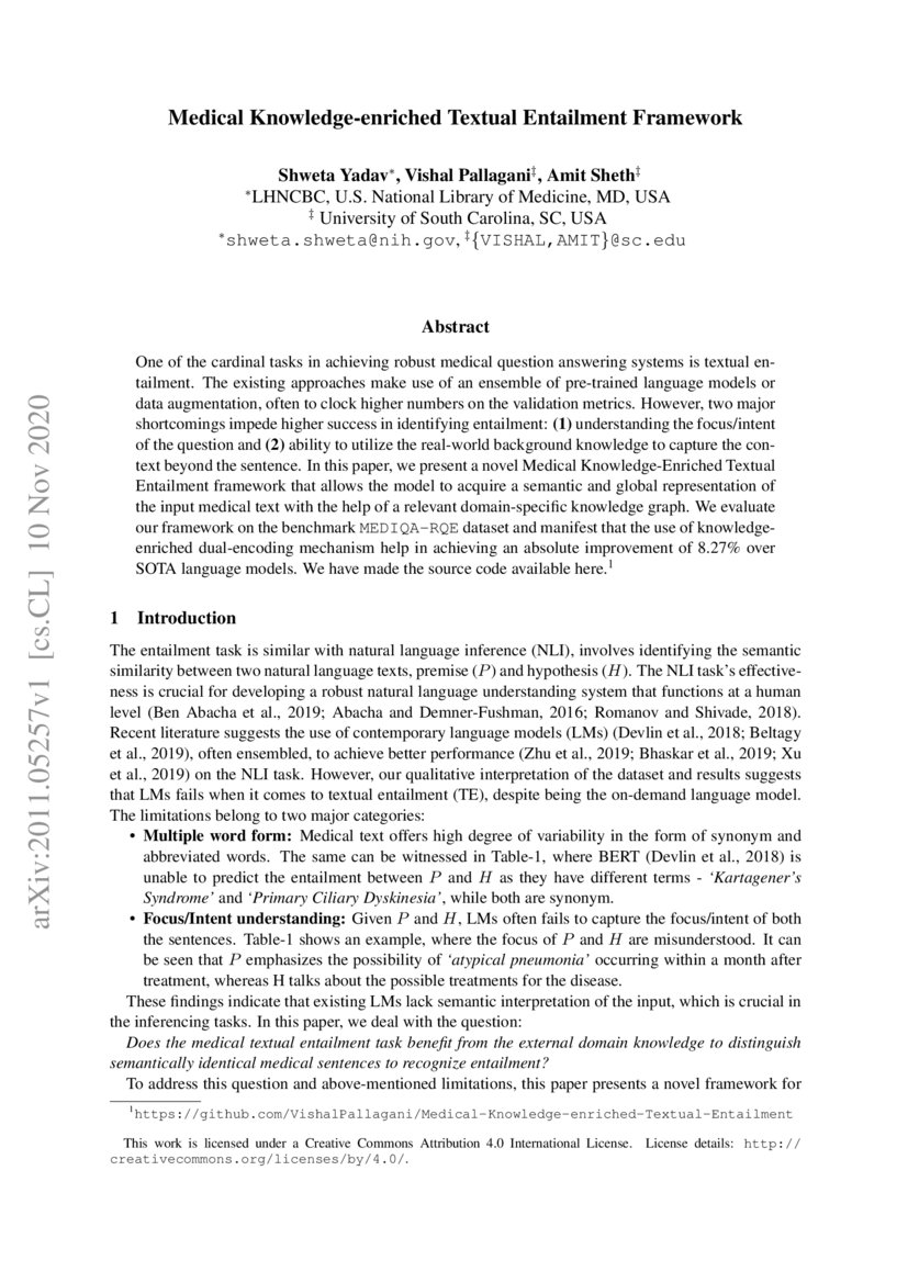 Medical Knowledgeenriched Textual Entailment Framework DeepAI