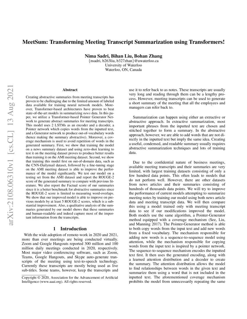 MeetSum Transforming Meeting Transcript Summarization using