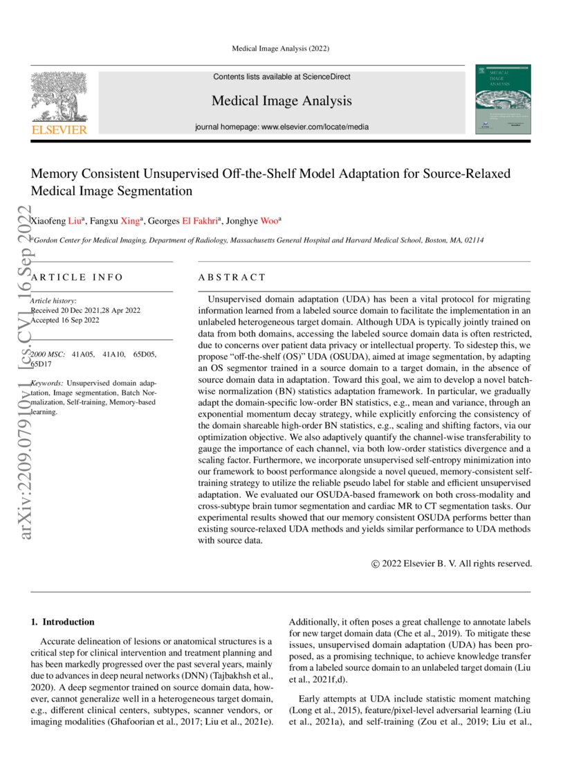 Memory Consistent Unsupervised OfftheShelf Model Adaptation for