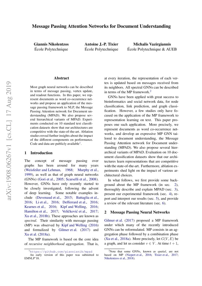 Message Passing Attention Networks for Document Understanding DeepAI