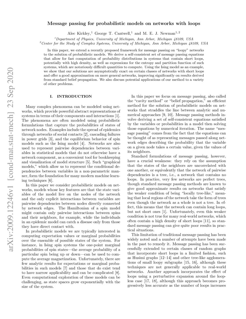 Message passing for probabilistic models on networks with loops DeepAI