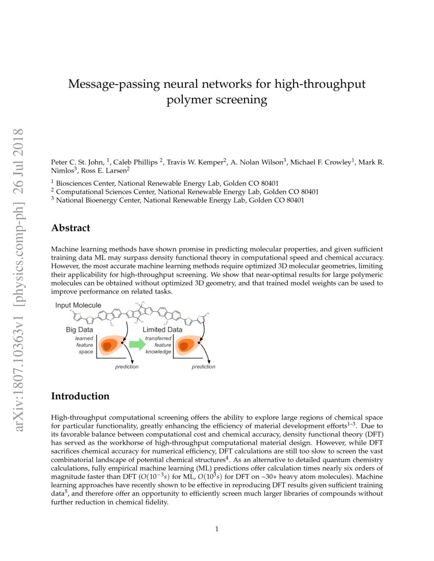 Messagepassing neural networks for highthroughput polymer screening