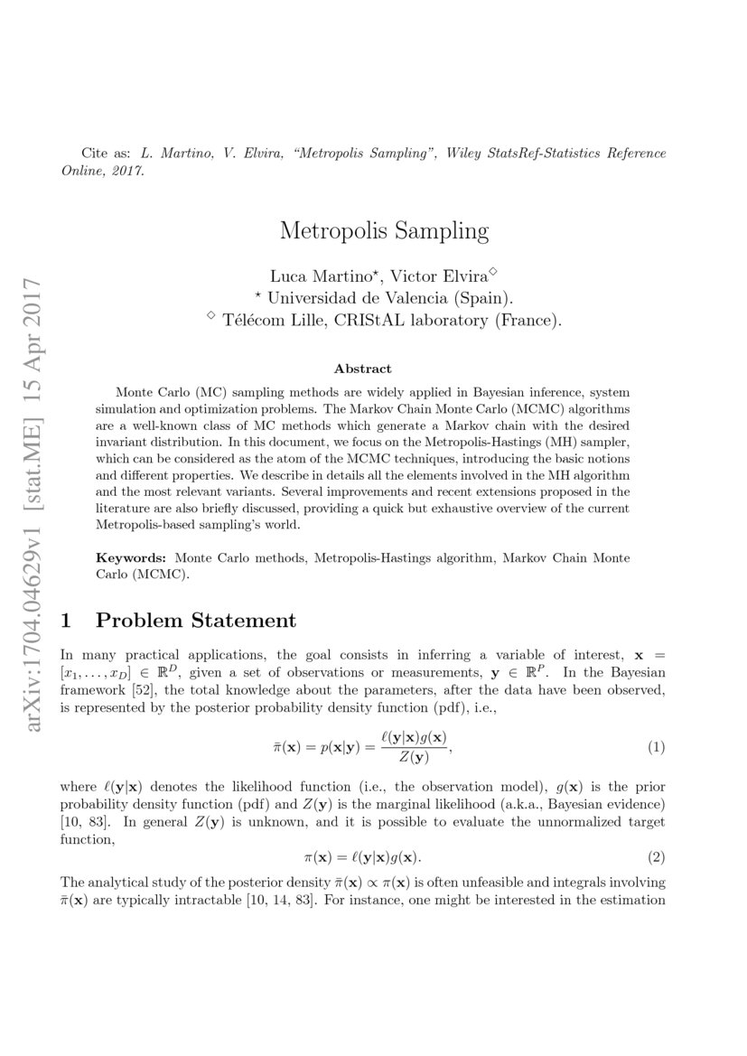 Metropolis Sampling | DeepAI