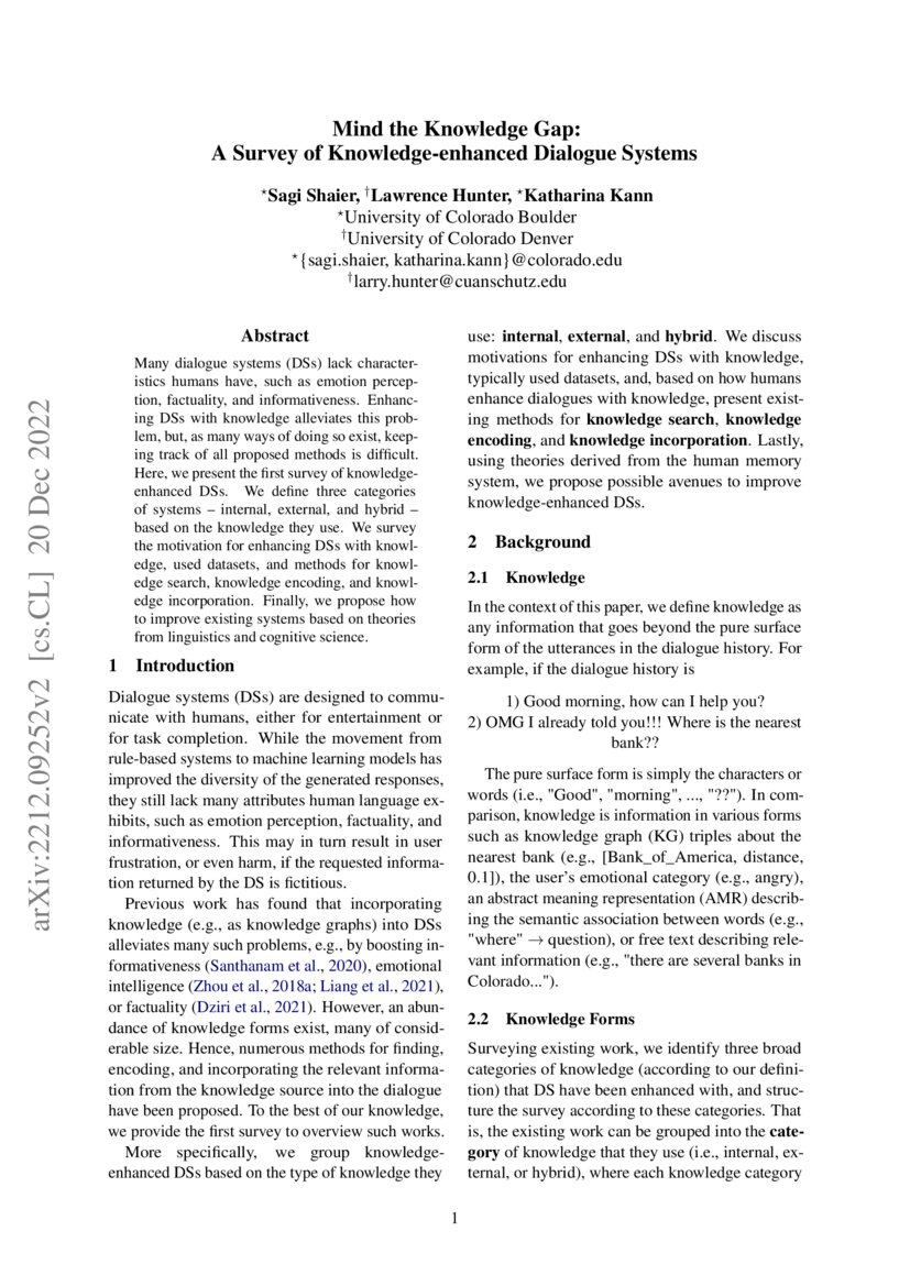 Mind the Knowledge Gap A Survey of Knowledgeenhanced Dialogue Systems
