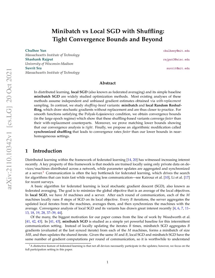 Minibatch Vs Local SGD With Shuffling Tight Convergence Bounds And minibatch-vs-local-sgd-with-shuffling-tight-convergence-bounds-and