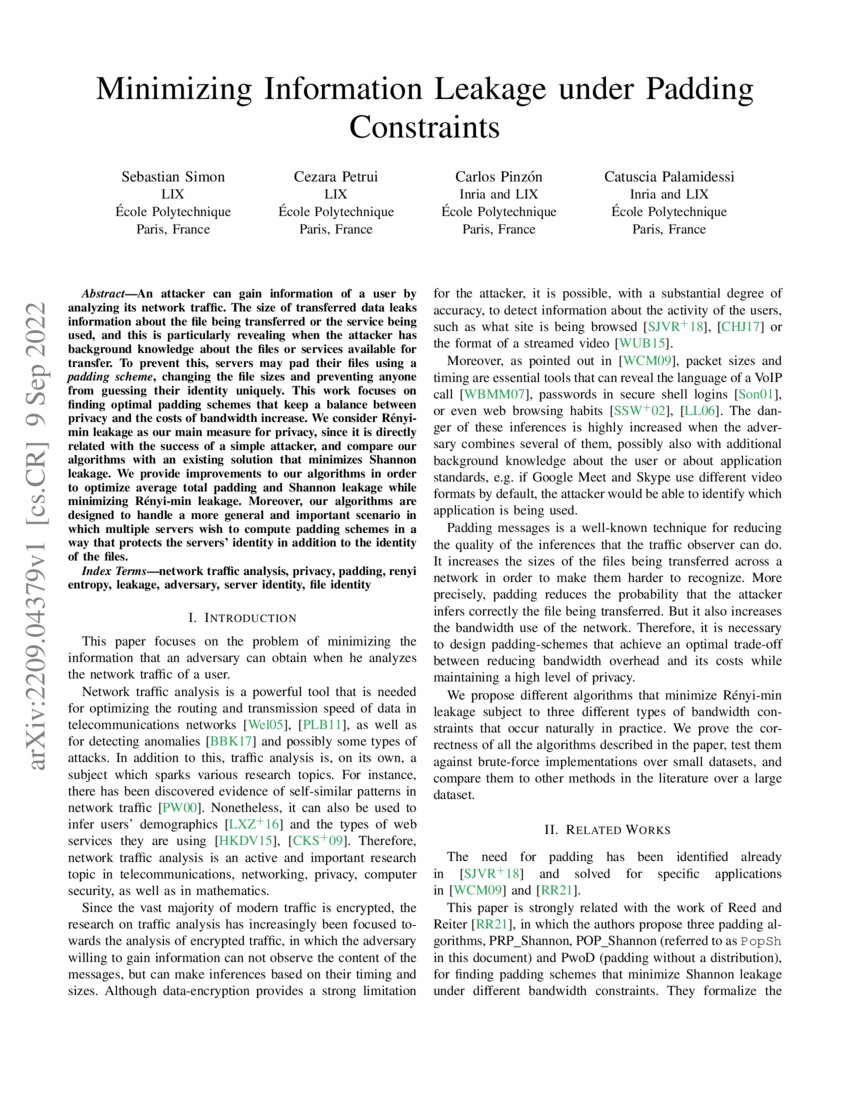 Minimizing Information Leakage under Padding Constraints DeepAI