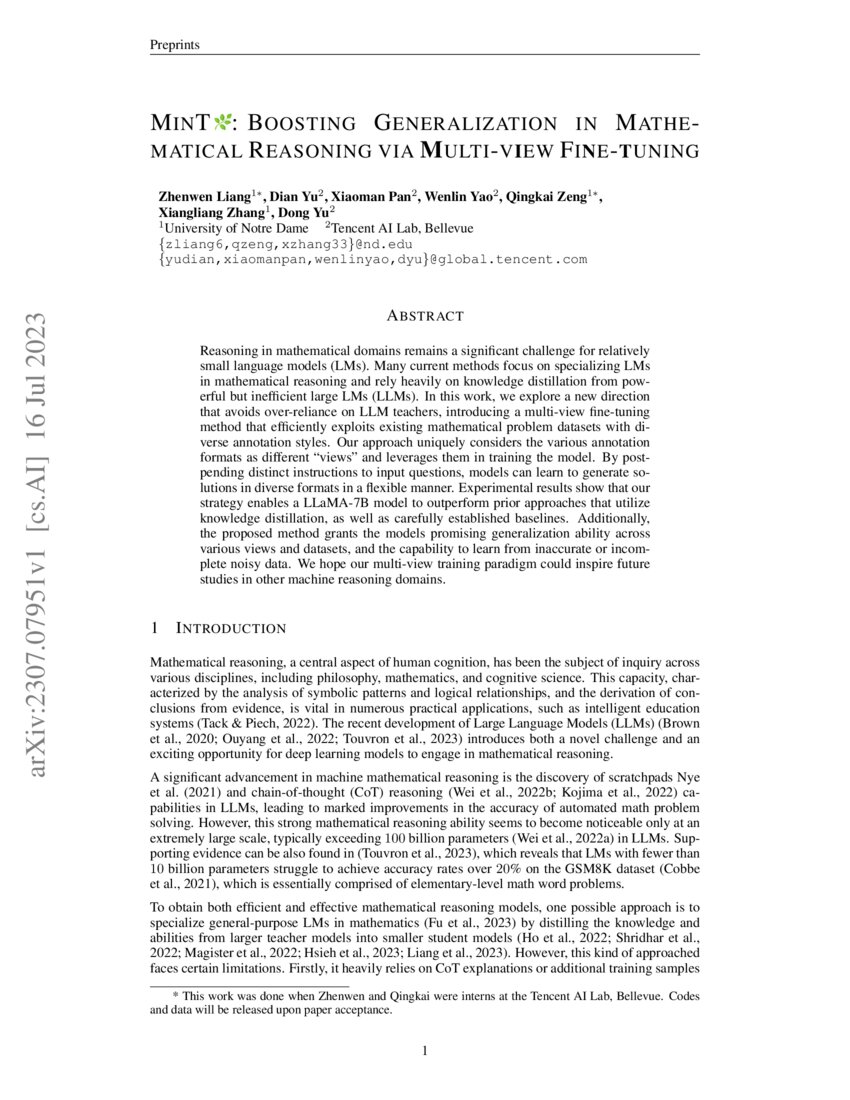 MinT Boosting Generalization in Mathematical Reasoning via MultiView