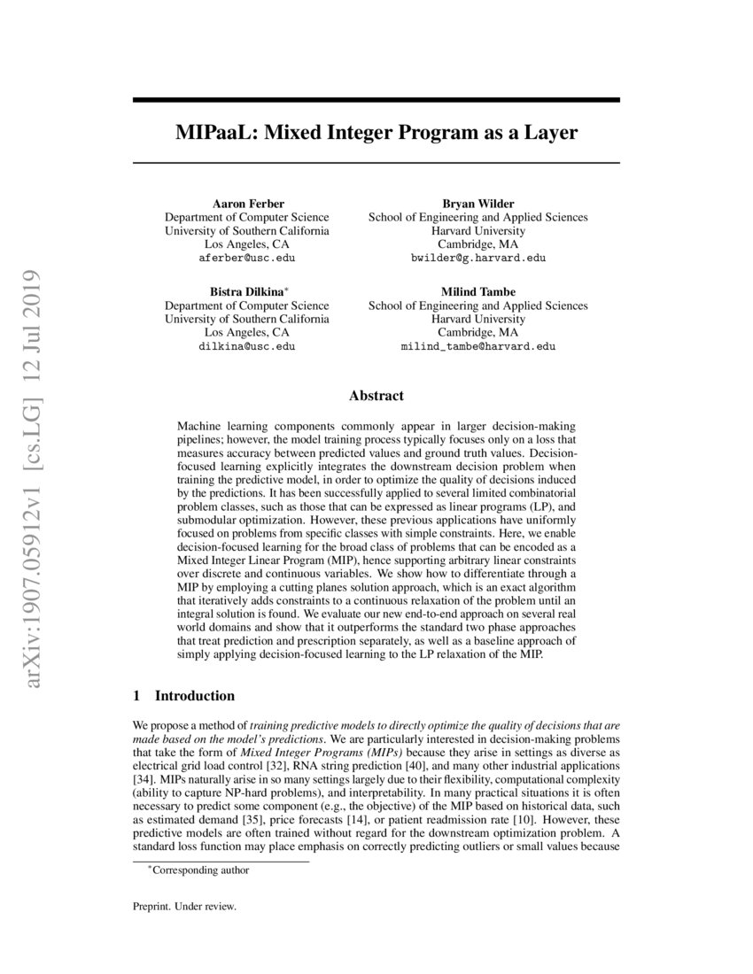 MIPaaL Mixed Integer Program as a Layer DeepAI
