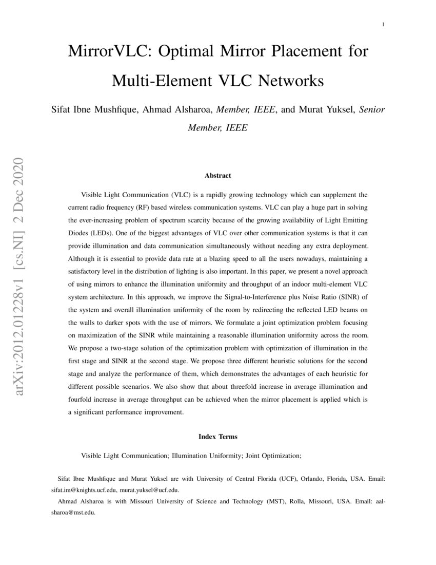 MirrorVLC Optimal Mirror Placement for MultiElement VLC Networks DeepAI