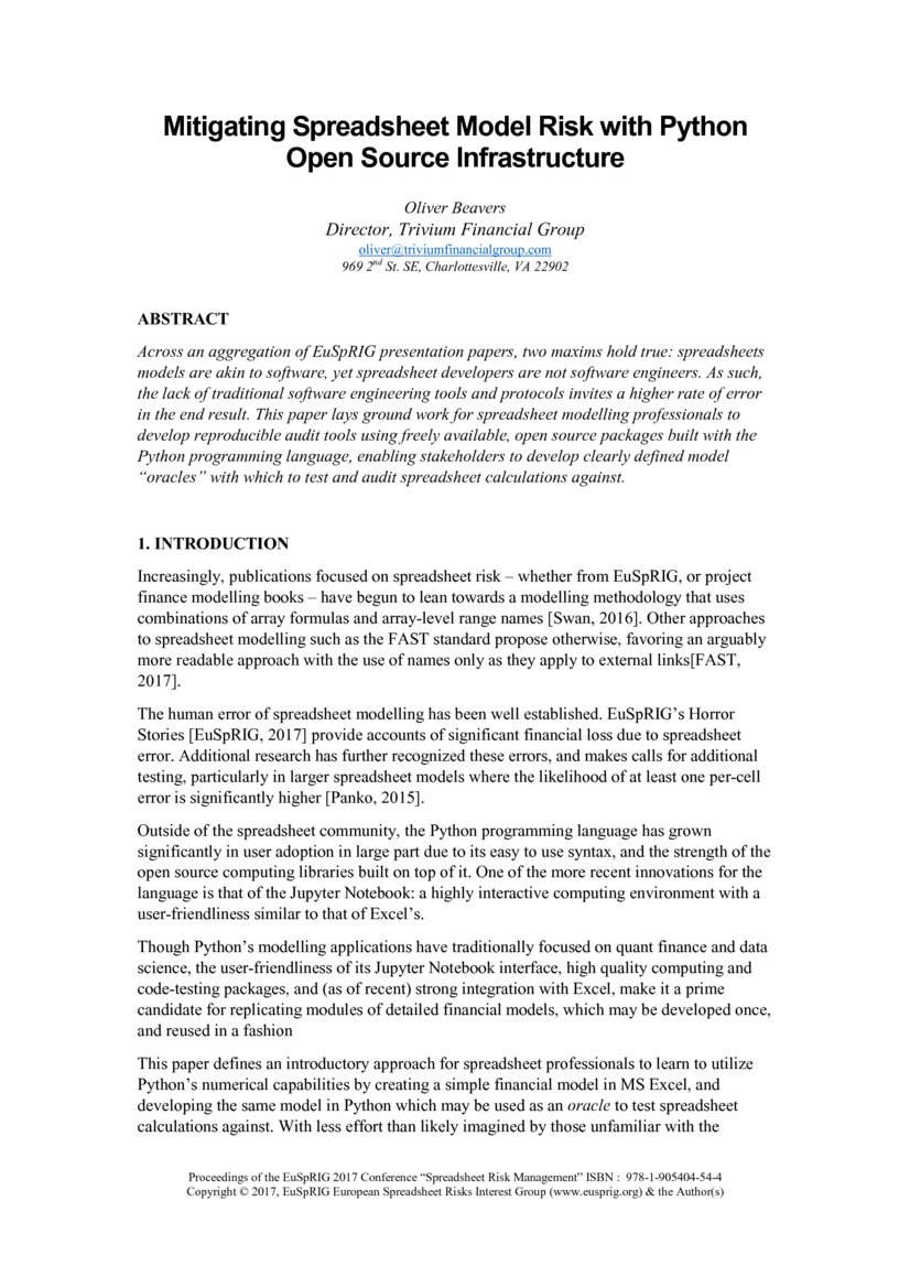Mitigating Spreadsheet Model Risk with Python Open Source ...