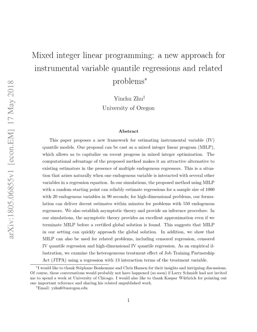 Mixed integer linear programming: a new approach for instrumental ...