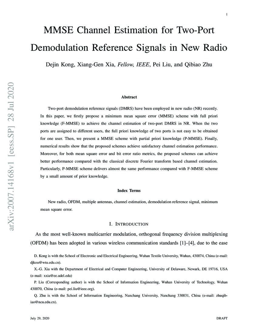 MMSE Channel Estimation for Two-Port Demodulation Reference Signals in ...