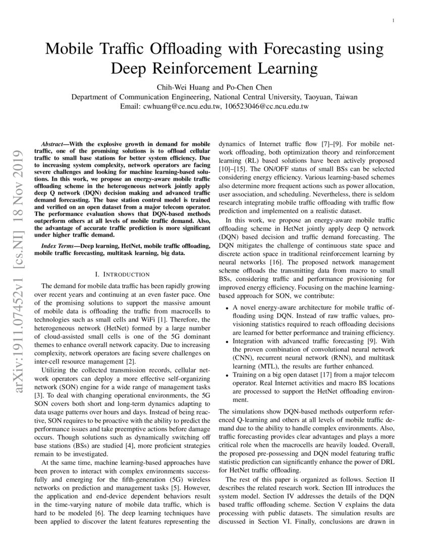 Mobile Traffic Offloading with Forecasting using Deep Reinforcement ...
