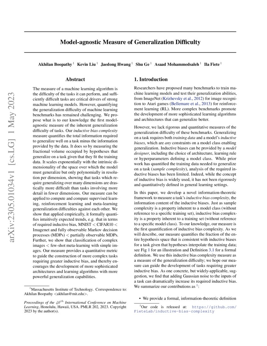 Modelagnostic Measure of Generalization Difficulty DeepAI