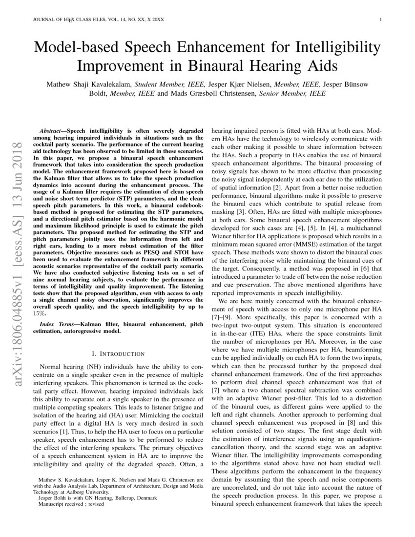 Modelbased Speech Enhancement for Intelligibility Improvement in