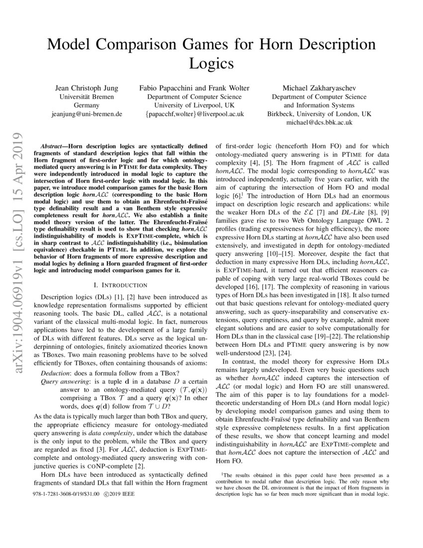Model Comparison Games for Horn Description Logics DeepAI