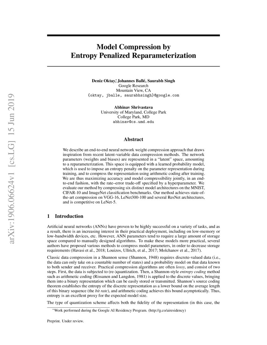 Model Compression by Entropy Penalized Reparameterization DeepAI