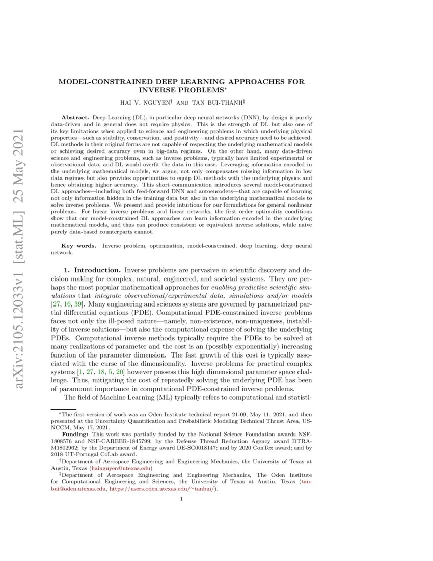 ModelConstrained Deep Learning Approaches for Inverse Problems DeepAI