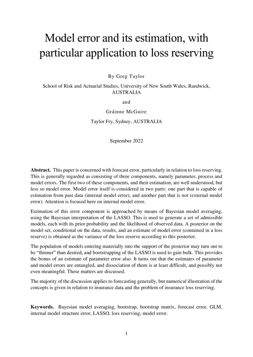 Model error and its estimation, with particular application to loss