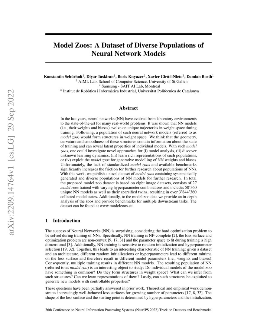 Model Zoos A Dataset of Diverse Populations of Neural Network Models
