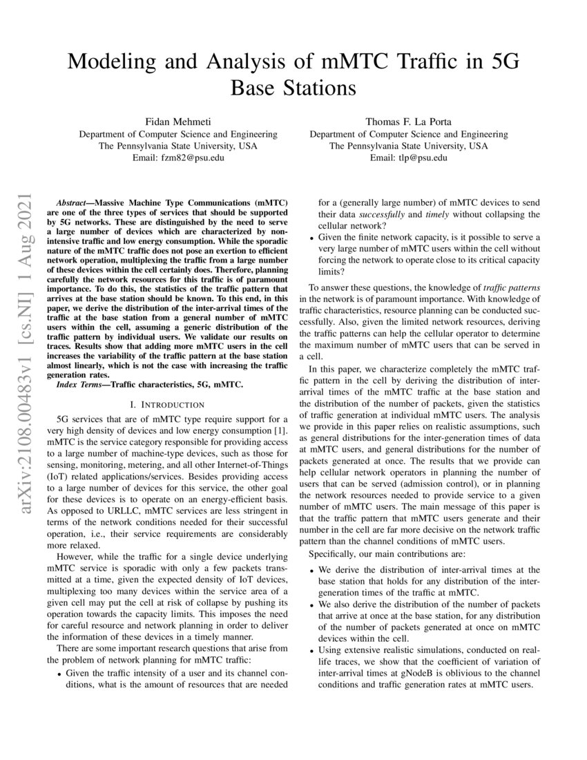 Modeling and Analysis of mMTC Traffic in 5G Base Stations DeepAI
