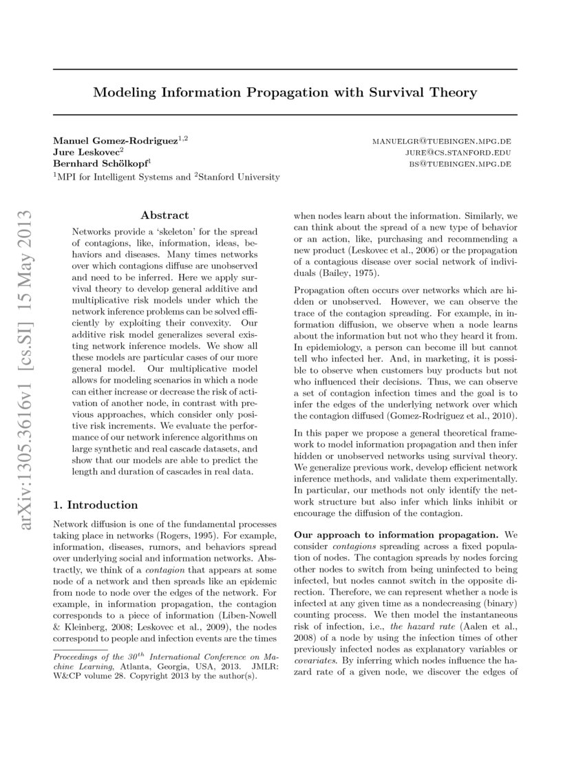 Modeling Information Propagation with Survival Theory DeepAI