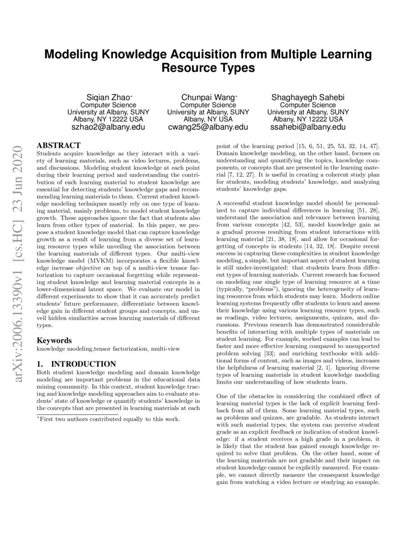 Modeling Knowledge Acquisition from Multiple Learning Resource Types